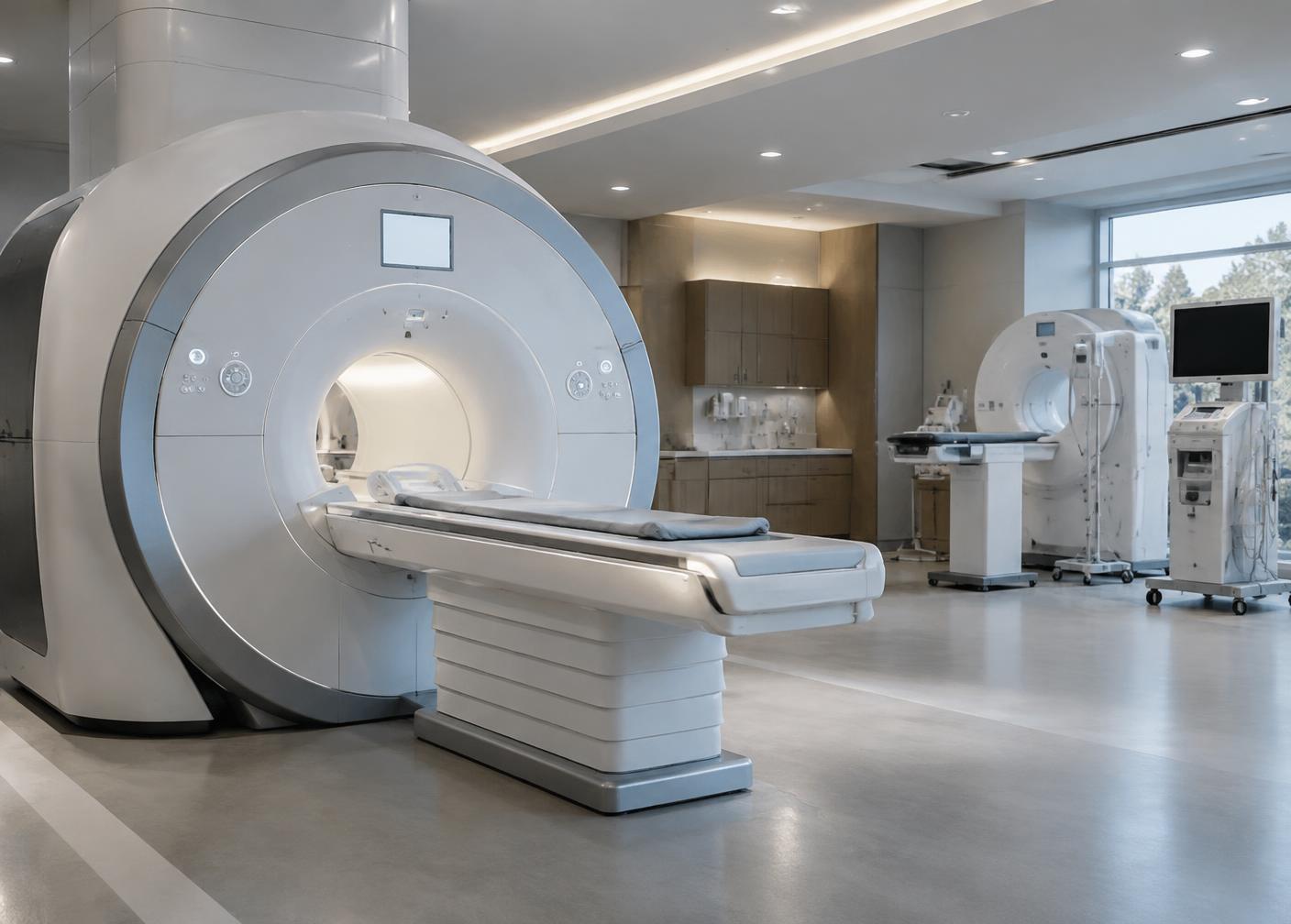 Modern MRI scanner and diagnostic imaging equipment in a commercial medical suite